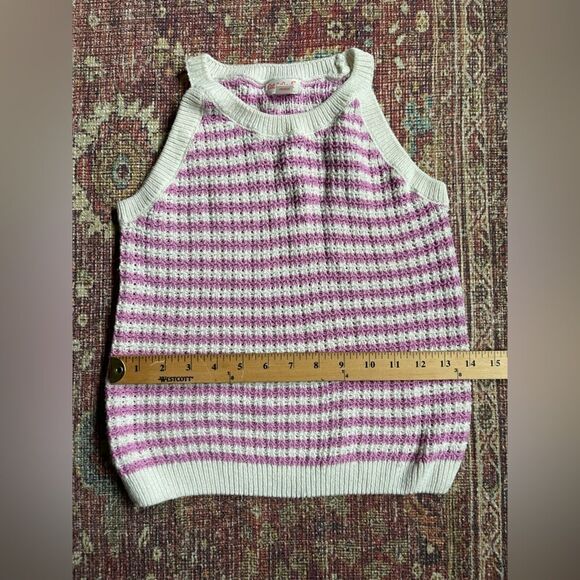 Girls 10/12 Cat and Jack Knit Striped Purple and White Sweater tank - Picture 4 of 7